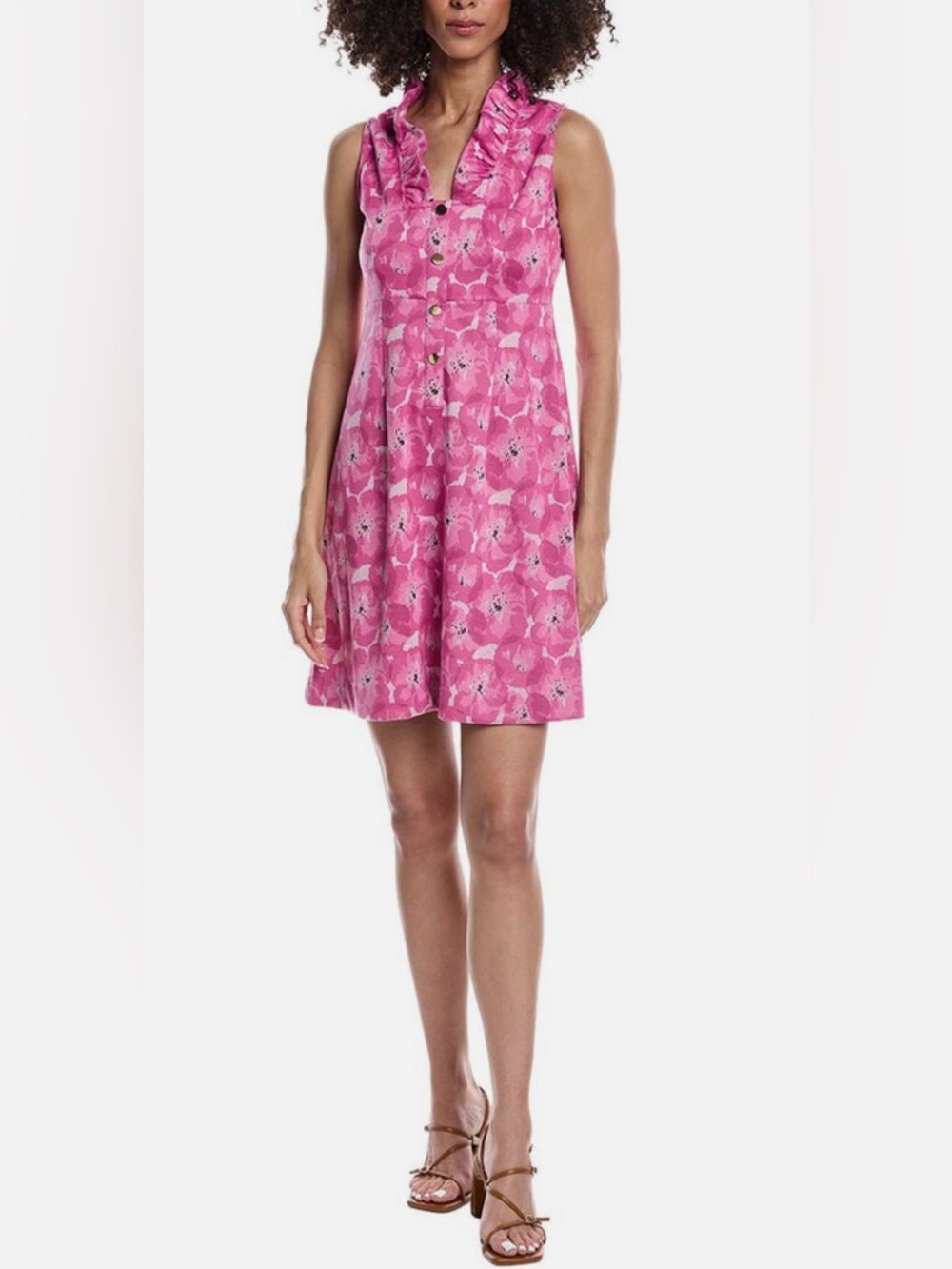 Tyler Boe Emily Button Ruffle Jacquard Mini Dress in Hot Pink Pansy